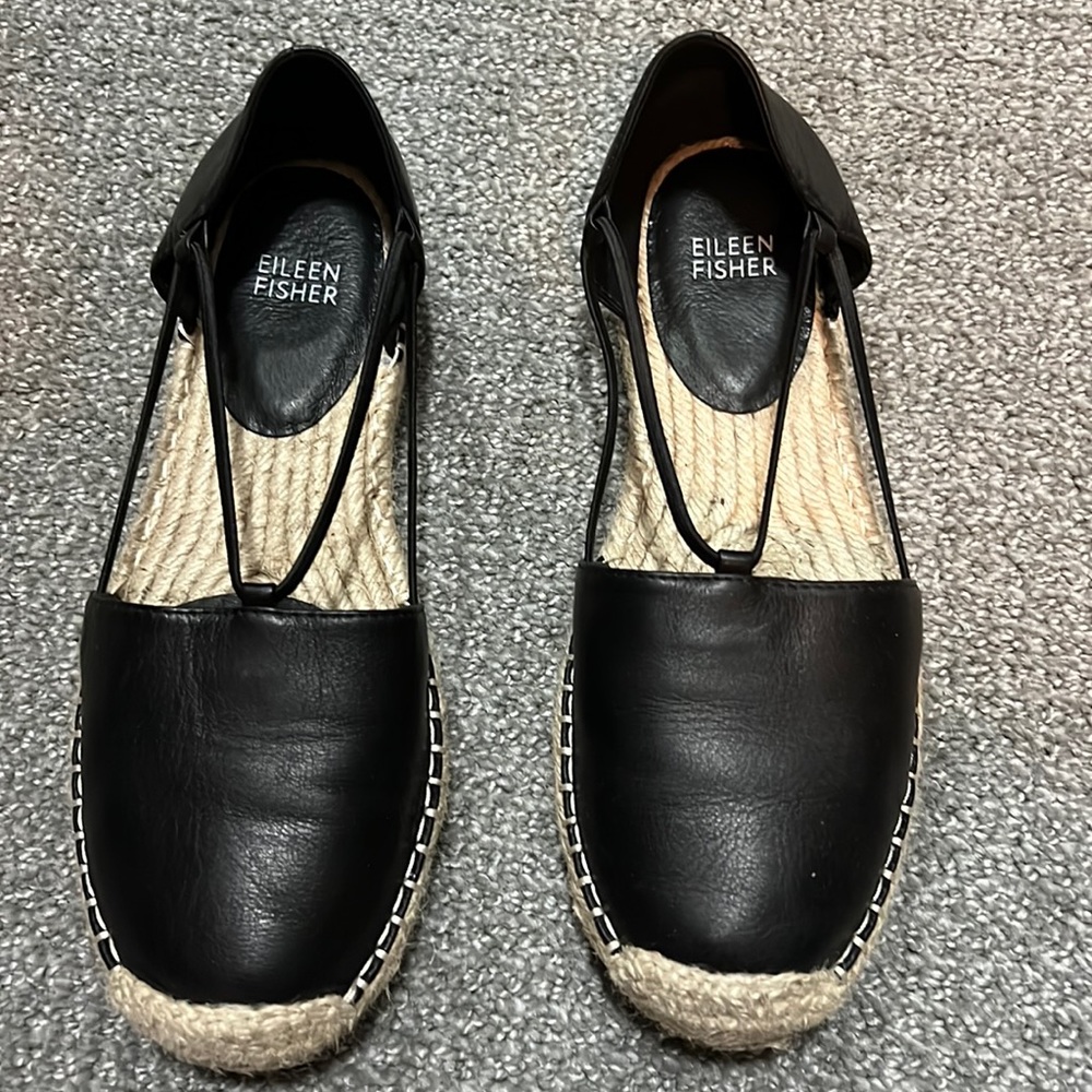 Eileen Fisher Black Leather Espadrilles- 7.5